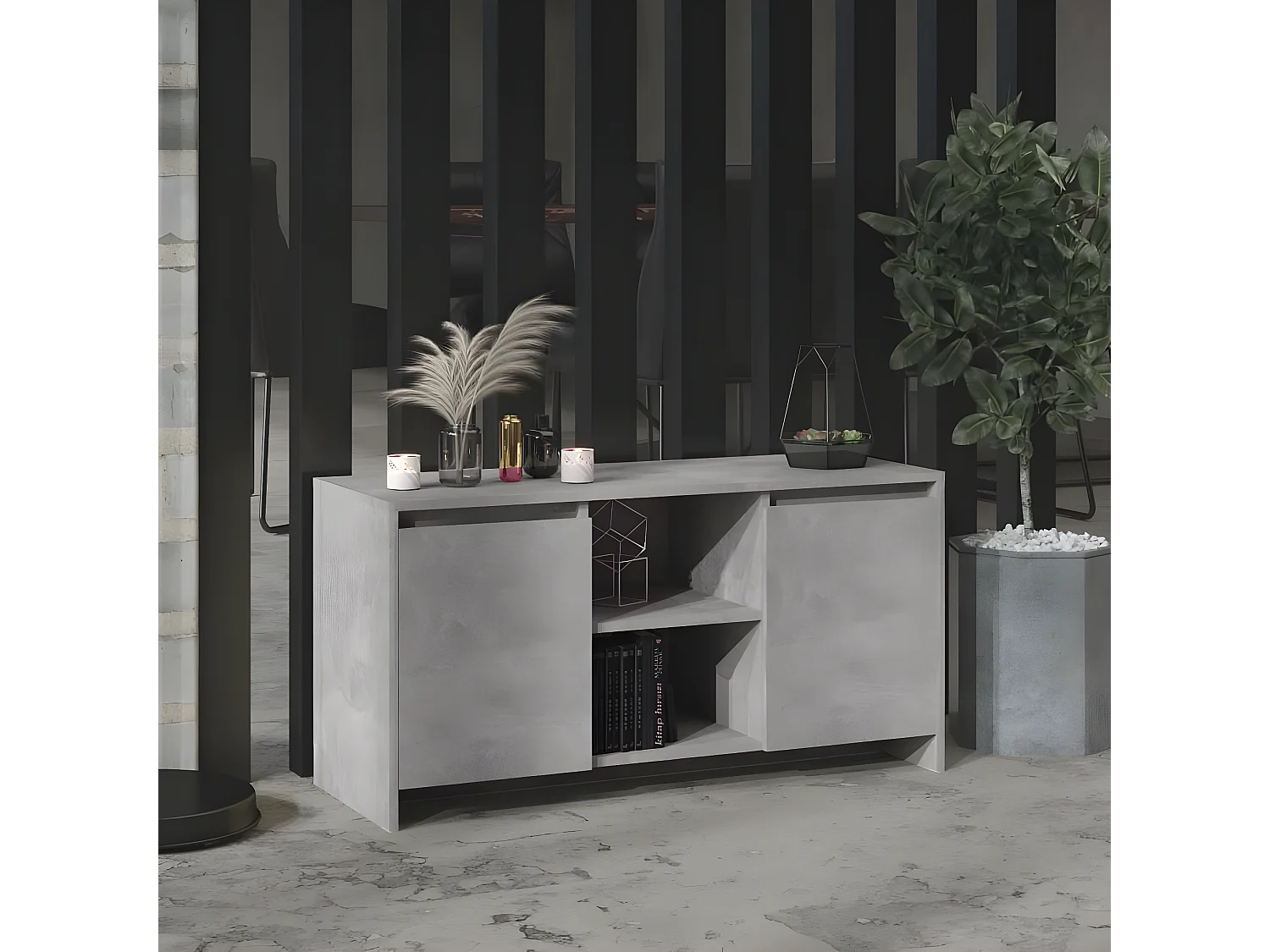 Meuble TV Gris béton 102x37,5x52,5 cm Aggloméré