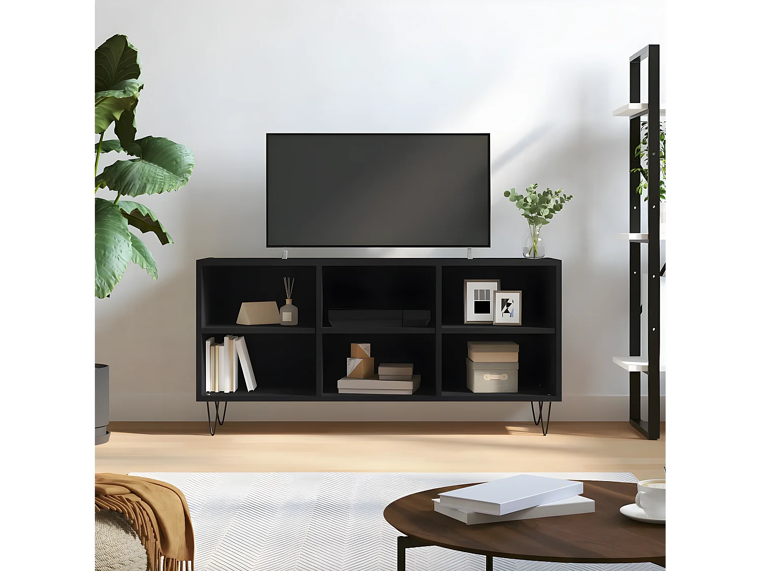 Meuble TV noir 103,5x30x50 cm bois d'ingénierie