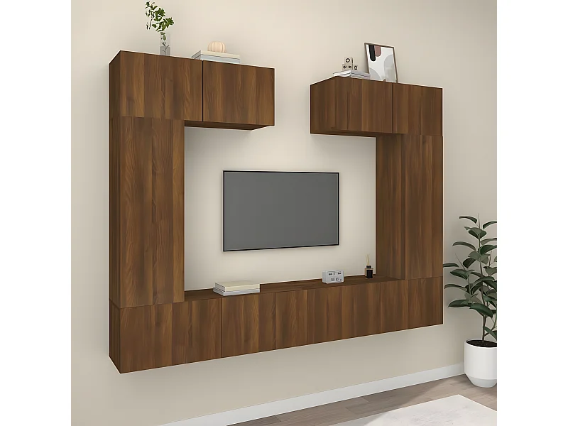 6-teiliges TV-Ständer-Set aus braunem Eichenholzwerkstoff