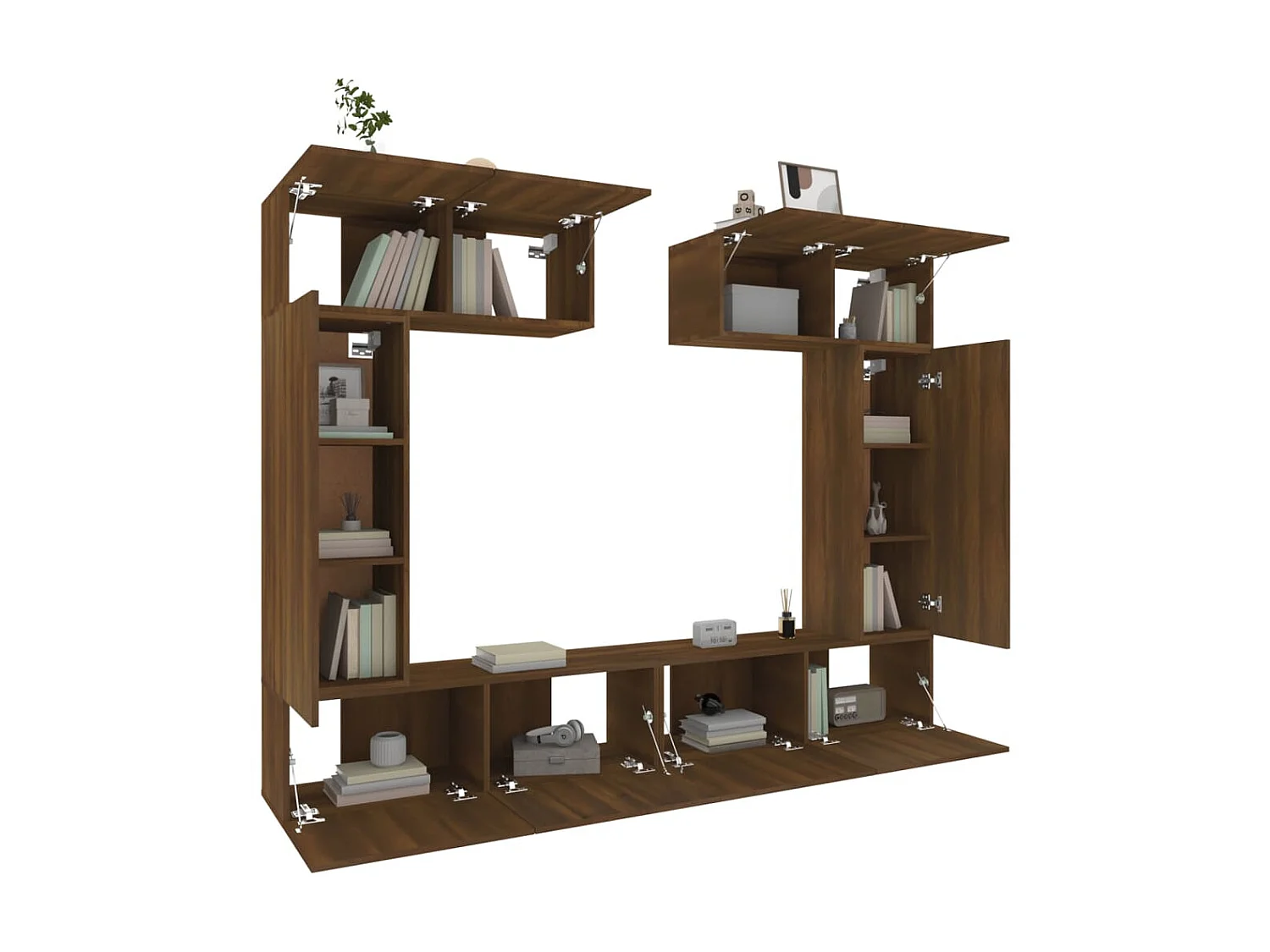 6-teiliges TV-Ständer-Set aus braunem Eichenholzwerkstoff