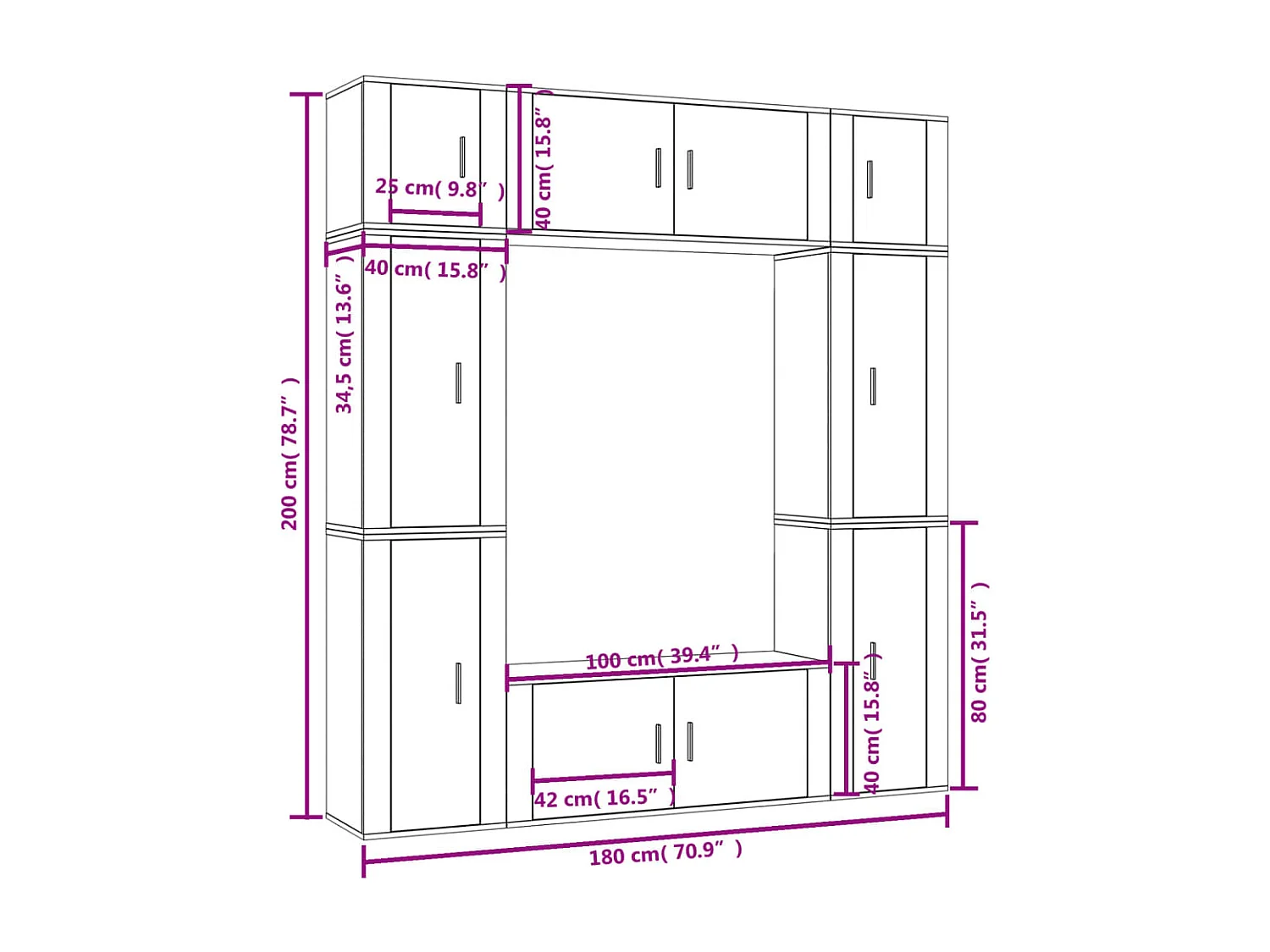 8-delige tv-meubelset wit parket