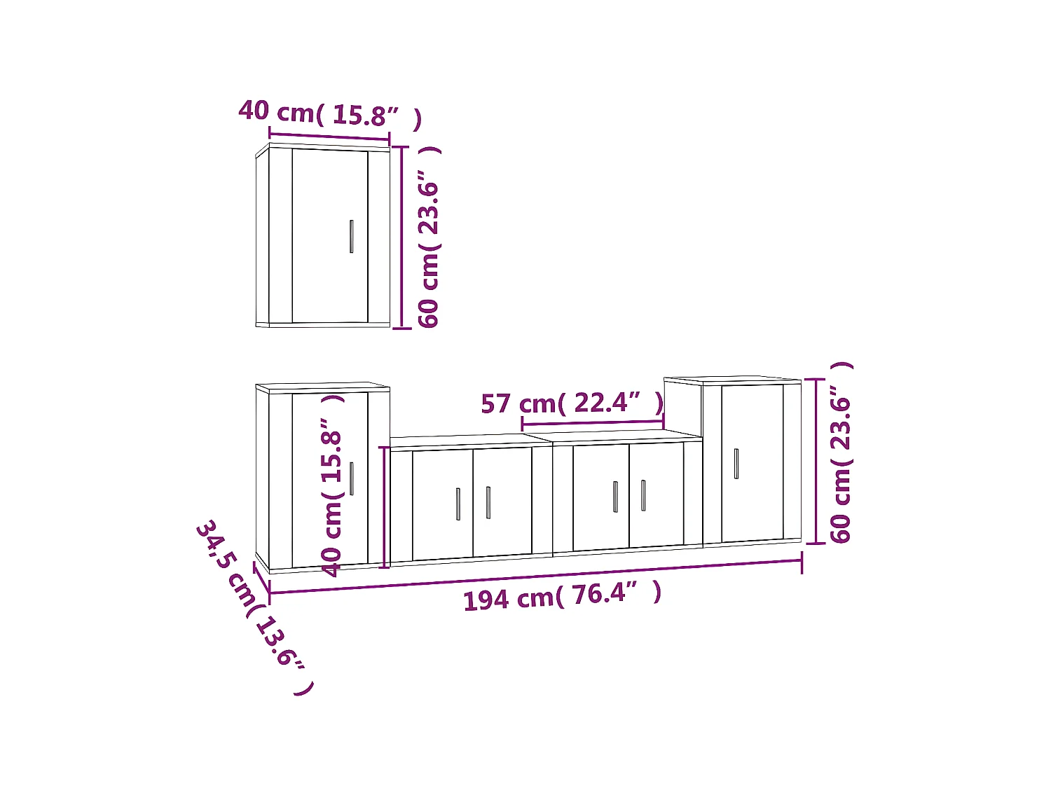 Sonoma grijs samengesteld hout 5-delige tv-meubelset