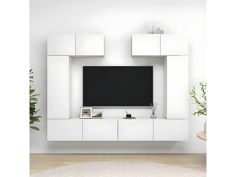 Ensemble de meuble TV 6 pcs Blanc Aggloméré