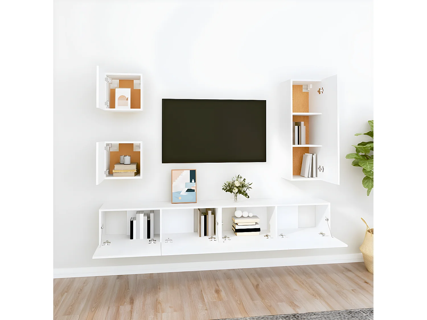 Ensemble de meubles TV 5 pcs Blanc Bois d'ingénierie