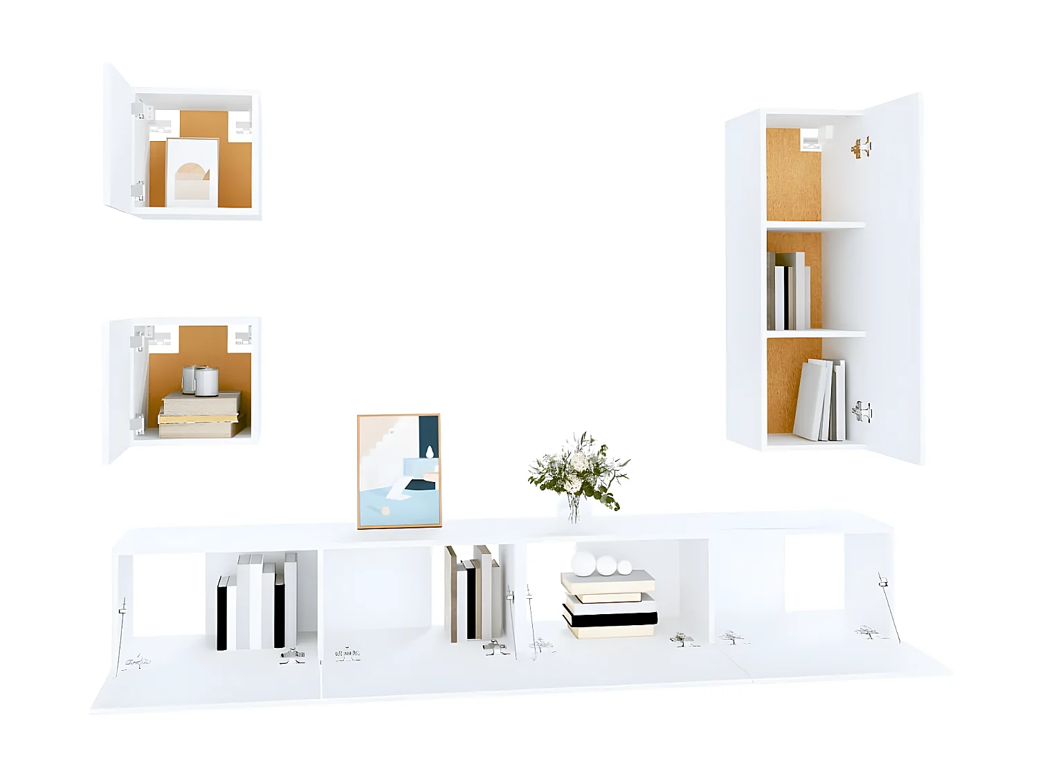 Ensemble de meubles TV 5 pcs Blanc Bois d'ingénierie