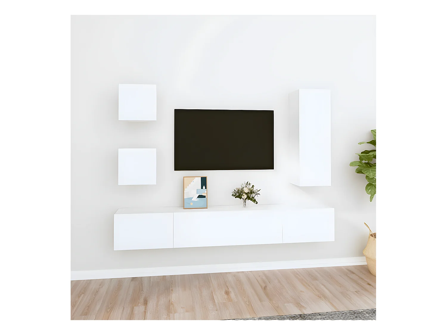 Set supporto TV da 5 pezzi in MDF bianco