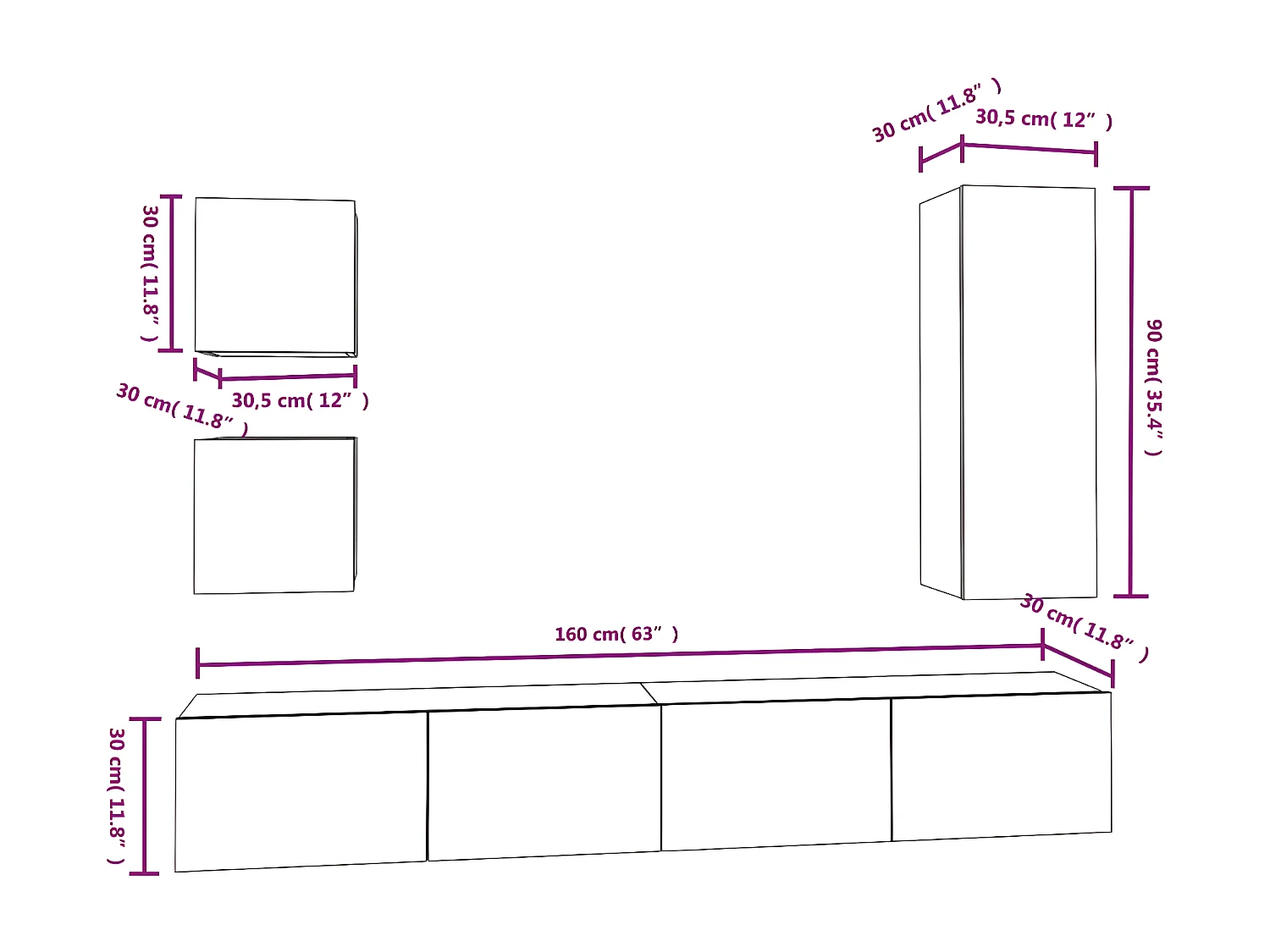 Ensemble de meubles TV 5 pcs Blanc Bois d'ingénierie