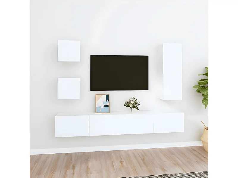 Set supporto TV da 5 pezzi in MDF bianco