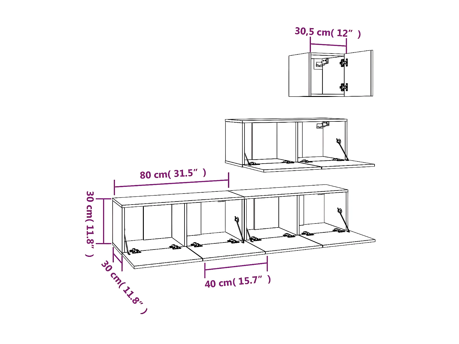 Juego de soporte para TV de 4 piezas de madera de ingeniería negra