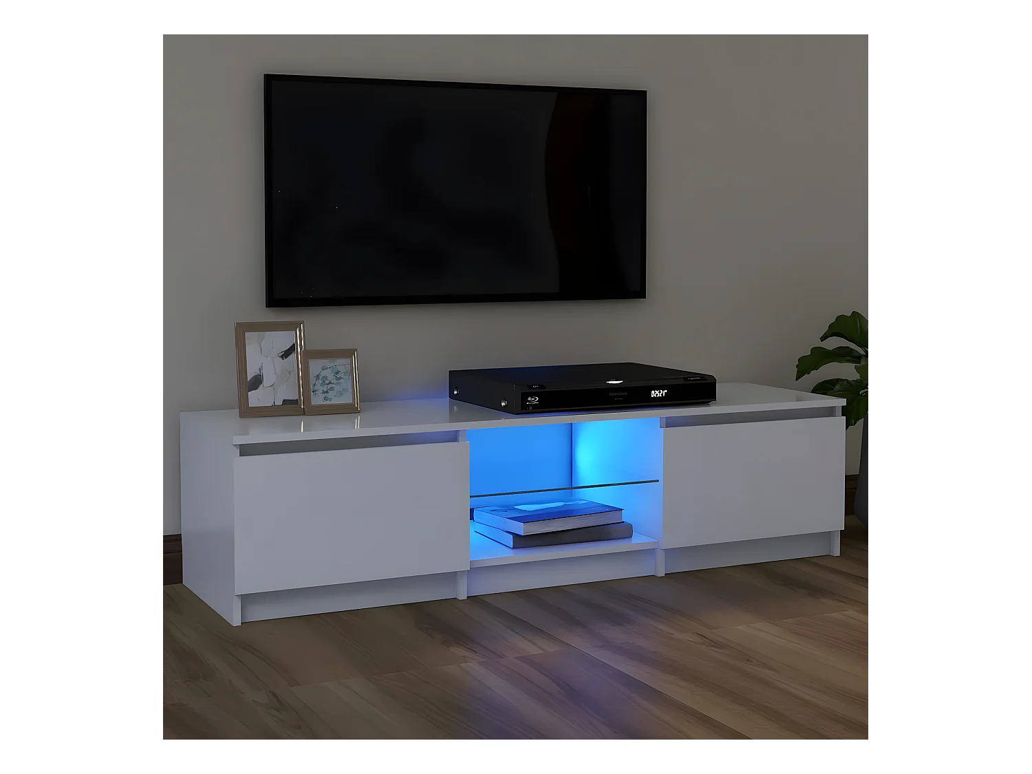 Meuble TV avec lumières LED Blanc 120x30x35,5 cm