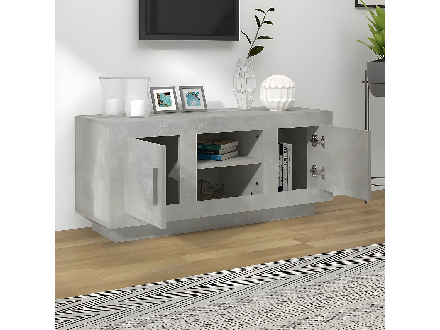 Mobile TV grigio cemento 102x35x45 cm in derivati del legno