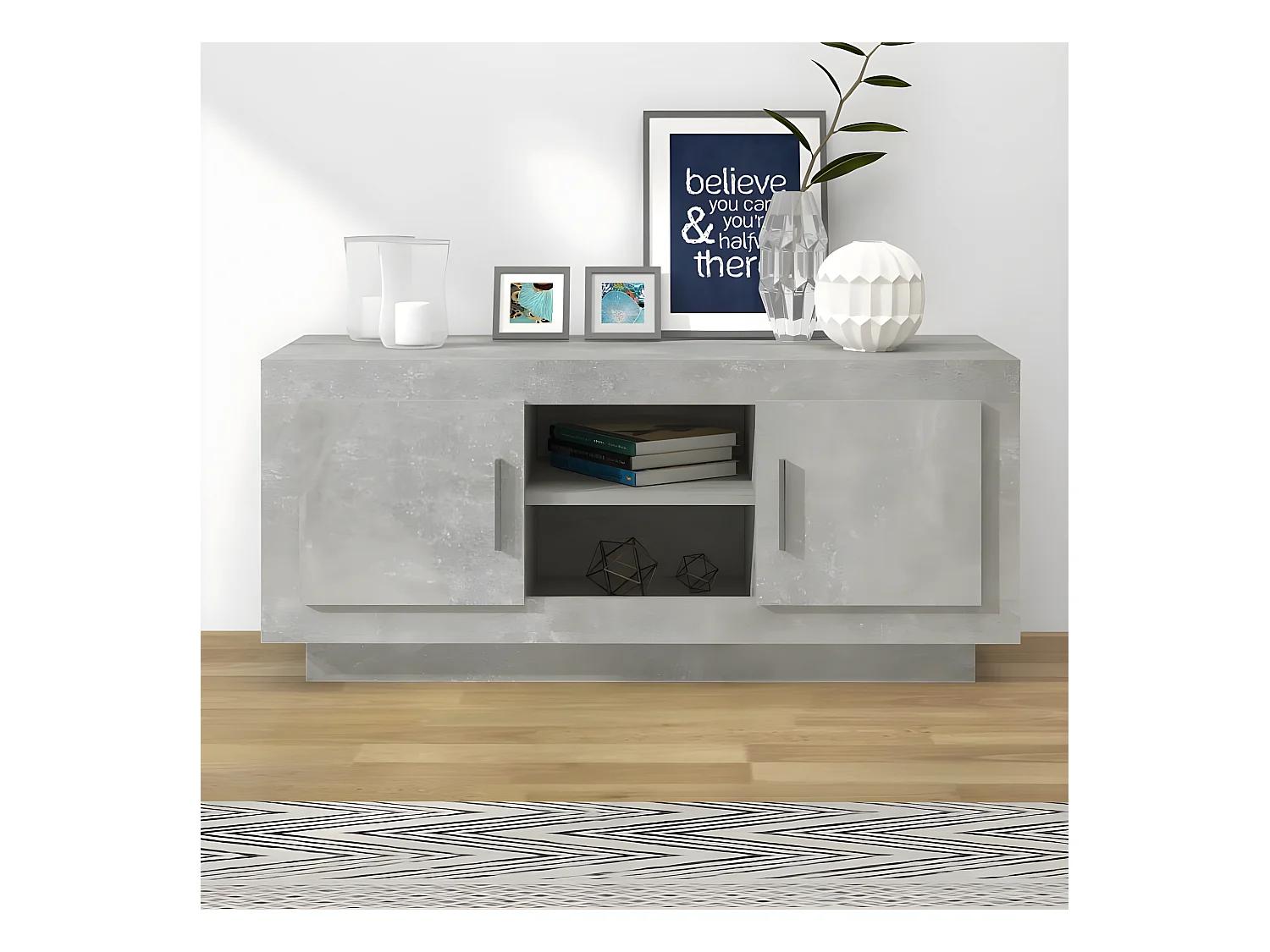 Meuble TV gris béton 102x35x45 cm bois d'ingénierie