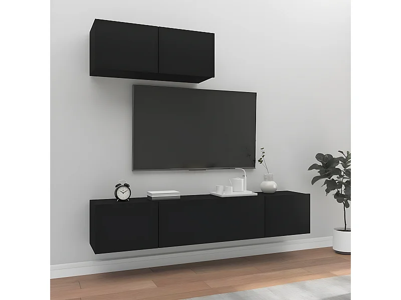Set porta TV da 3 pezzi in MDF nero