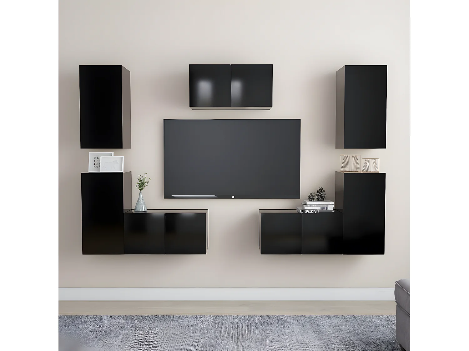 Ensemble de meubles TV 7 pcs Noir Aggloméré