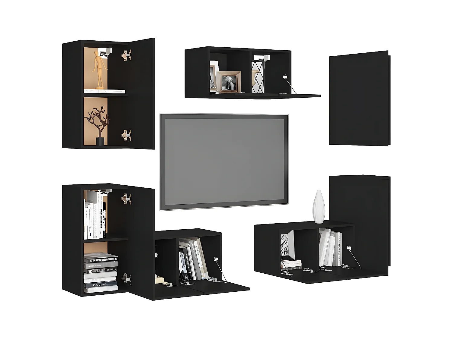 Ensemble de meubles TV 7 pcs Noir Aggloméré