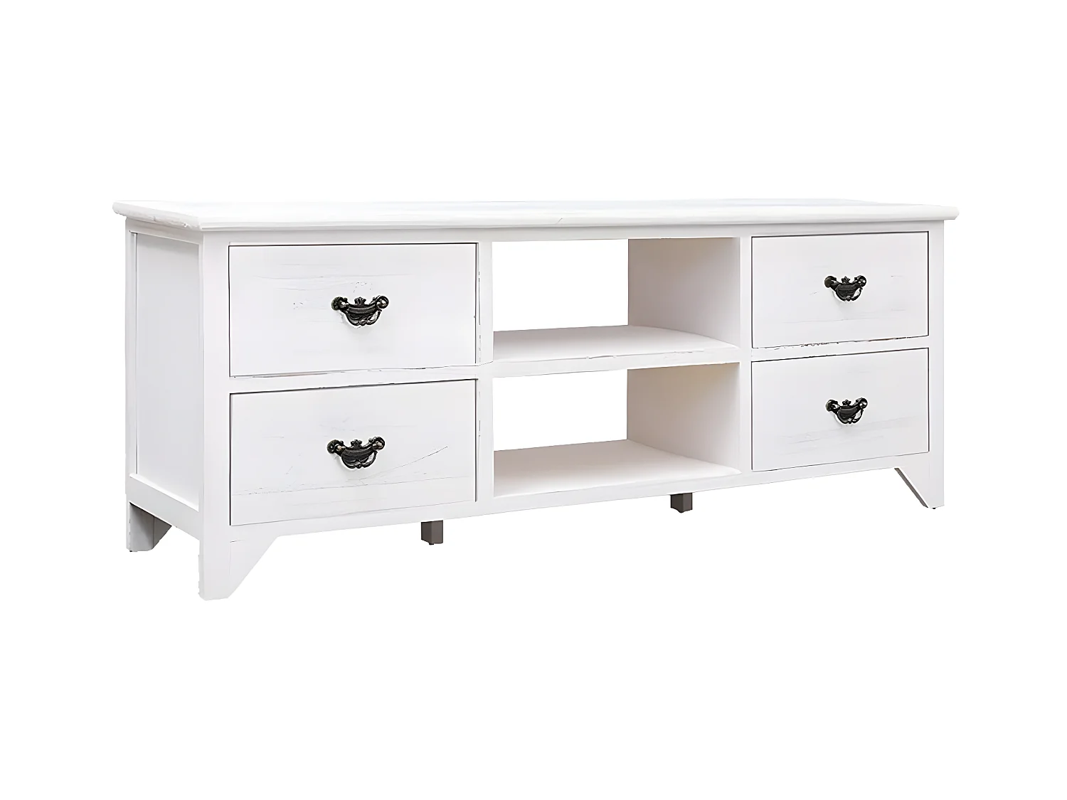 Meuble TV Blanc antique 108x30x40 cm Bois de Paulownia solide