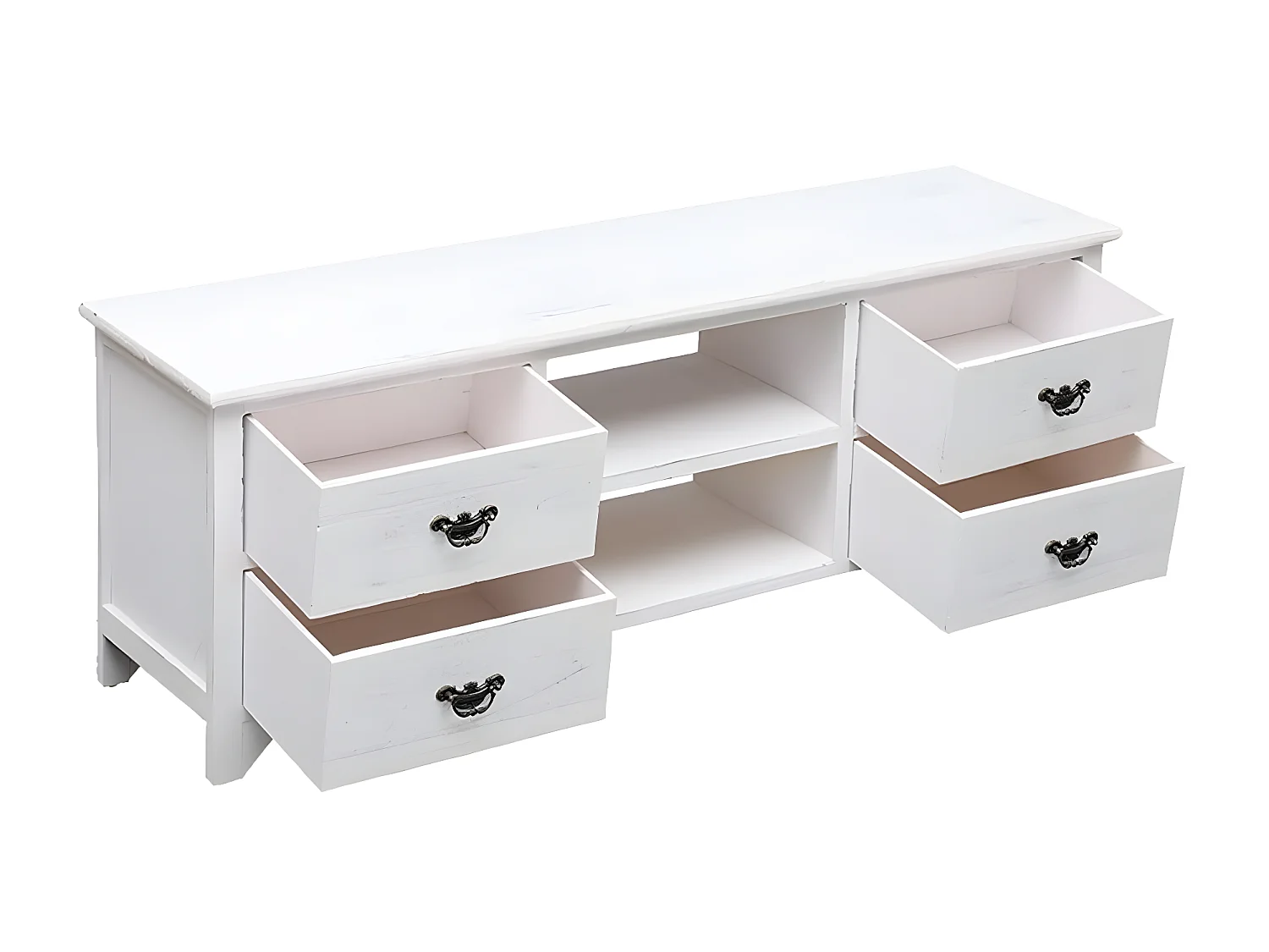 Mobile TV Bianco antico 108x30x40 cm Legno massello di Paulownia