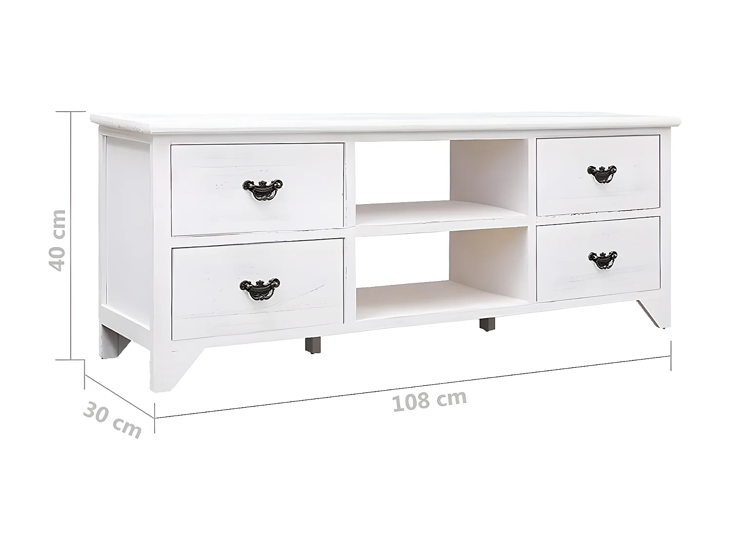 Mobile TV Bianco antico 108x30x40 cm Legno massello di Paulownia