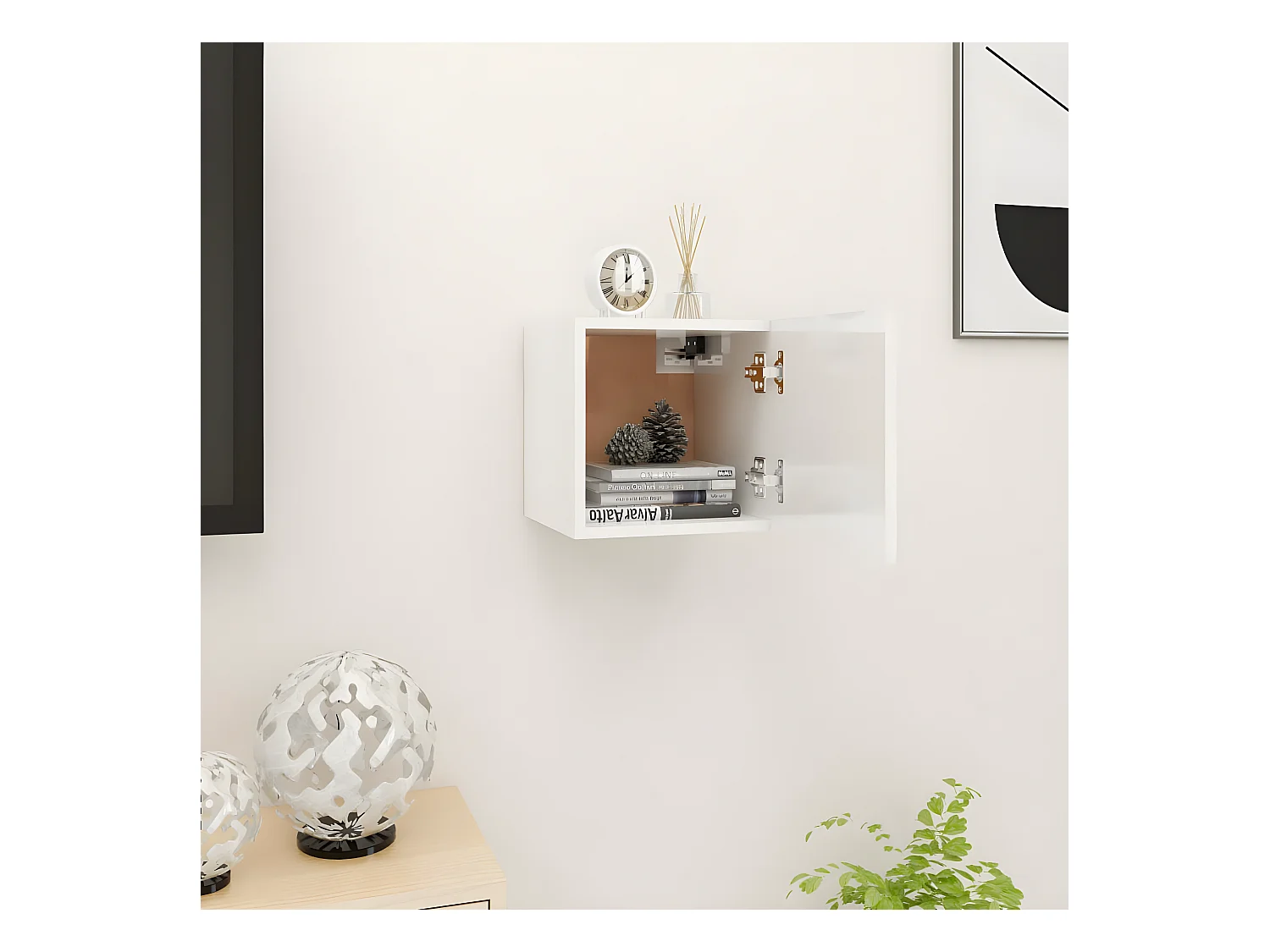Meuble TV mural Blanc brillant 30,5x30x30 cm