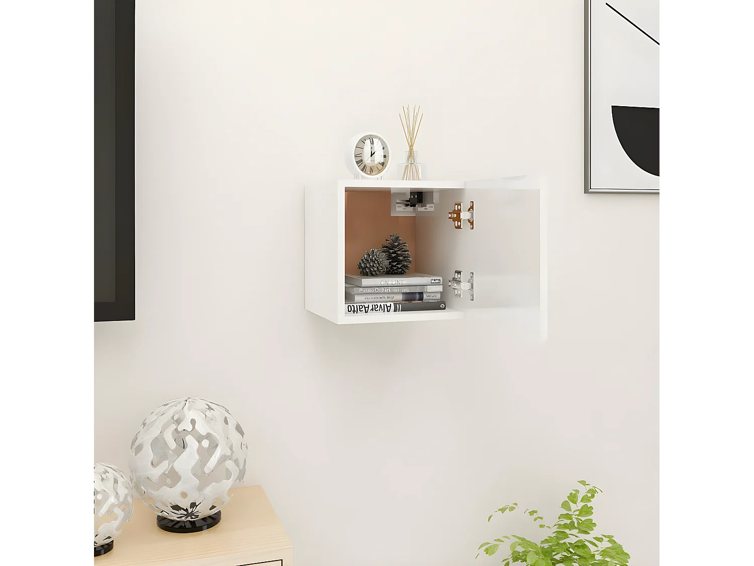 Meuble TV mural Blanc brillant 30,5x30x30 cm