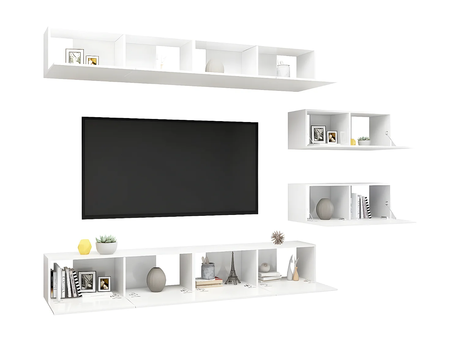 TV-kastenset 6-delig Glanzend wit spaanplaat