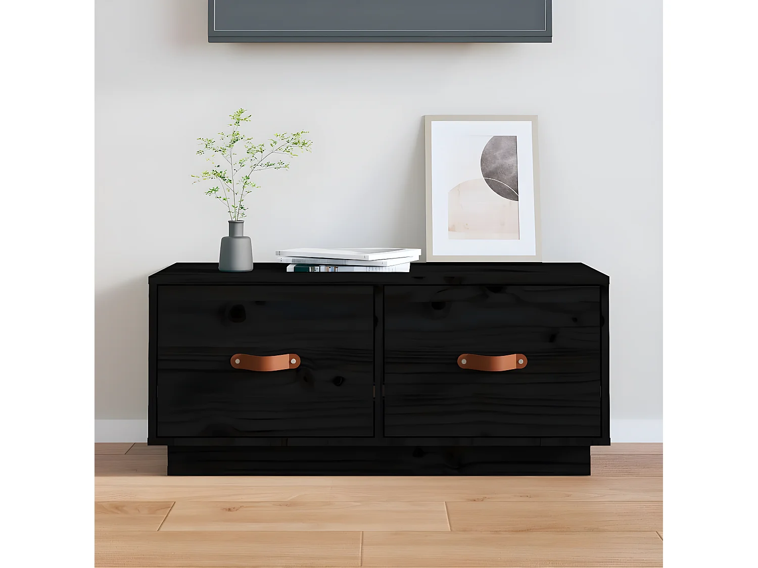 Móvel de TV preto 80x34x35 cm Madeira maciça de pinho