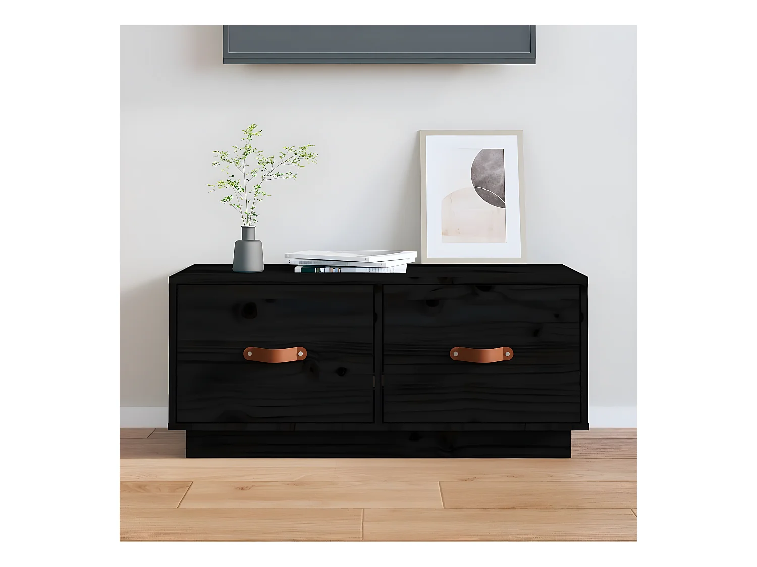 Meuble TV Noir 80x34x35 cm Bois de pin massif