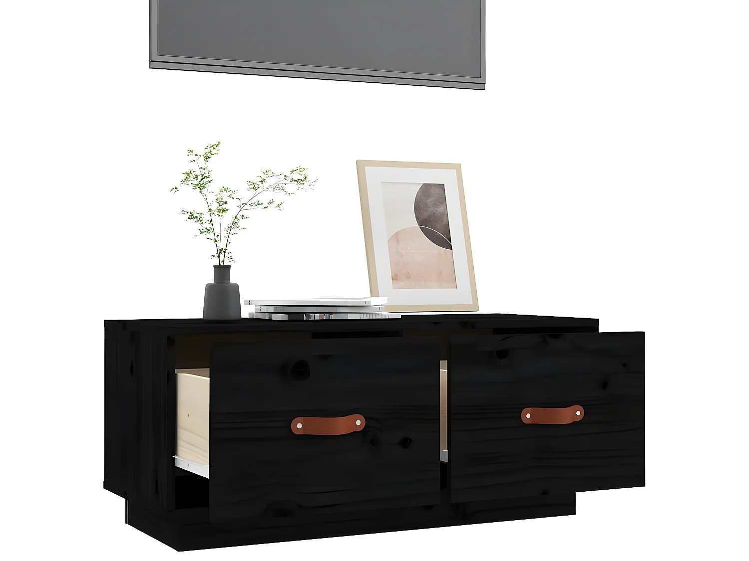 Meuble TV Noir 80x34x35 cm Bois de pin massif