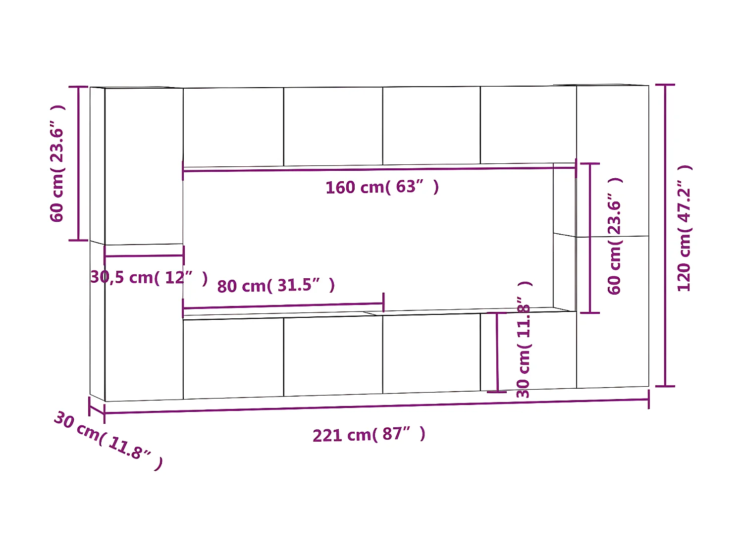 Ensemble de meubles TV 8 pcs Noir Bois d'ingénierie
