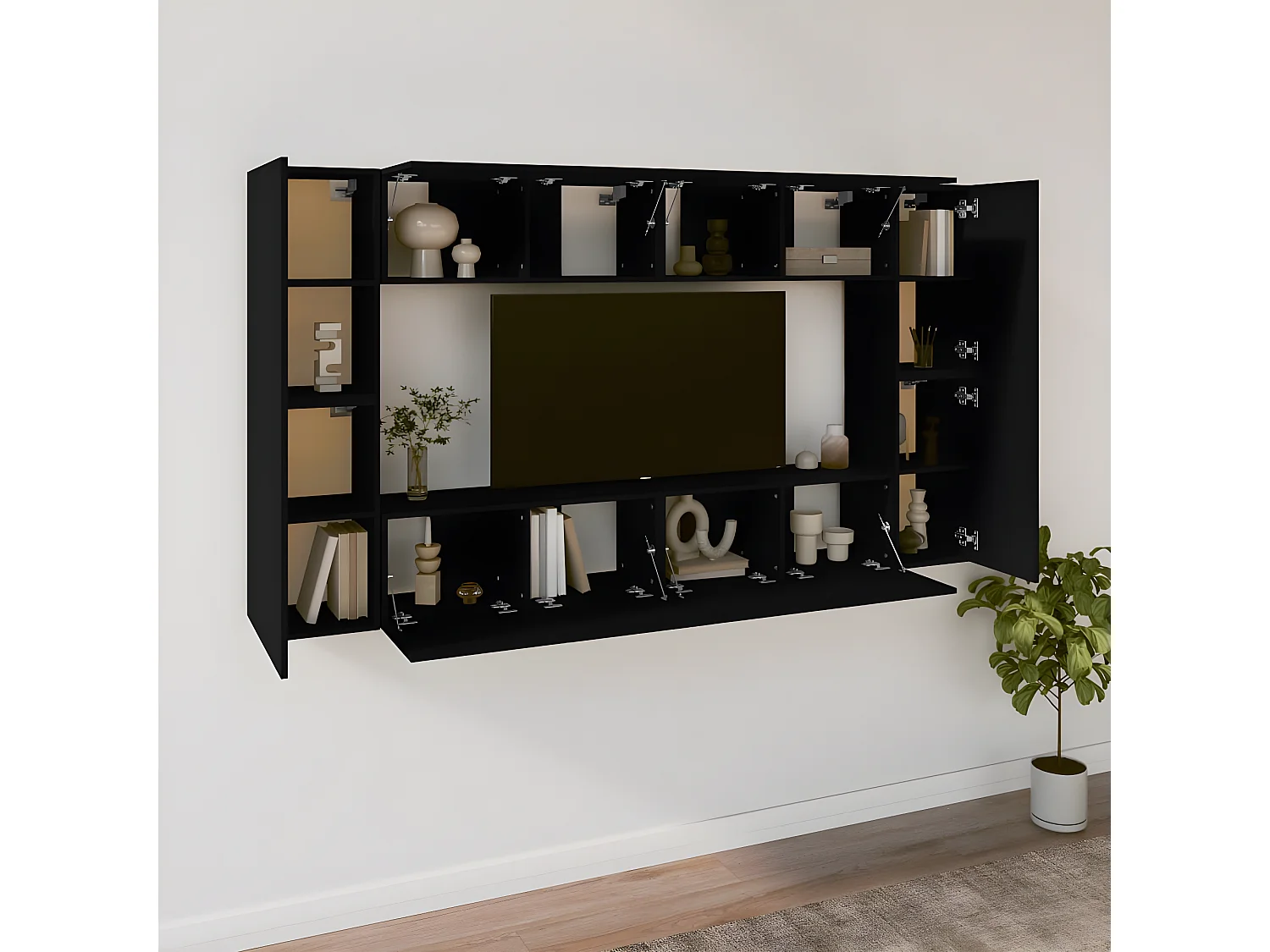 8-delige tv-standaardset zwart parket