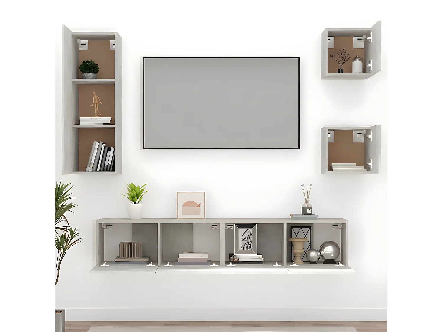 Set di mobili TV da 5 pezzi. Grigio cemento MDF