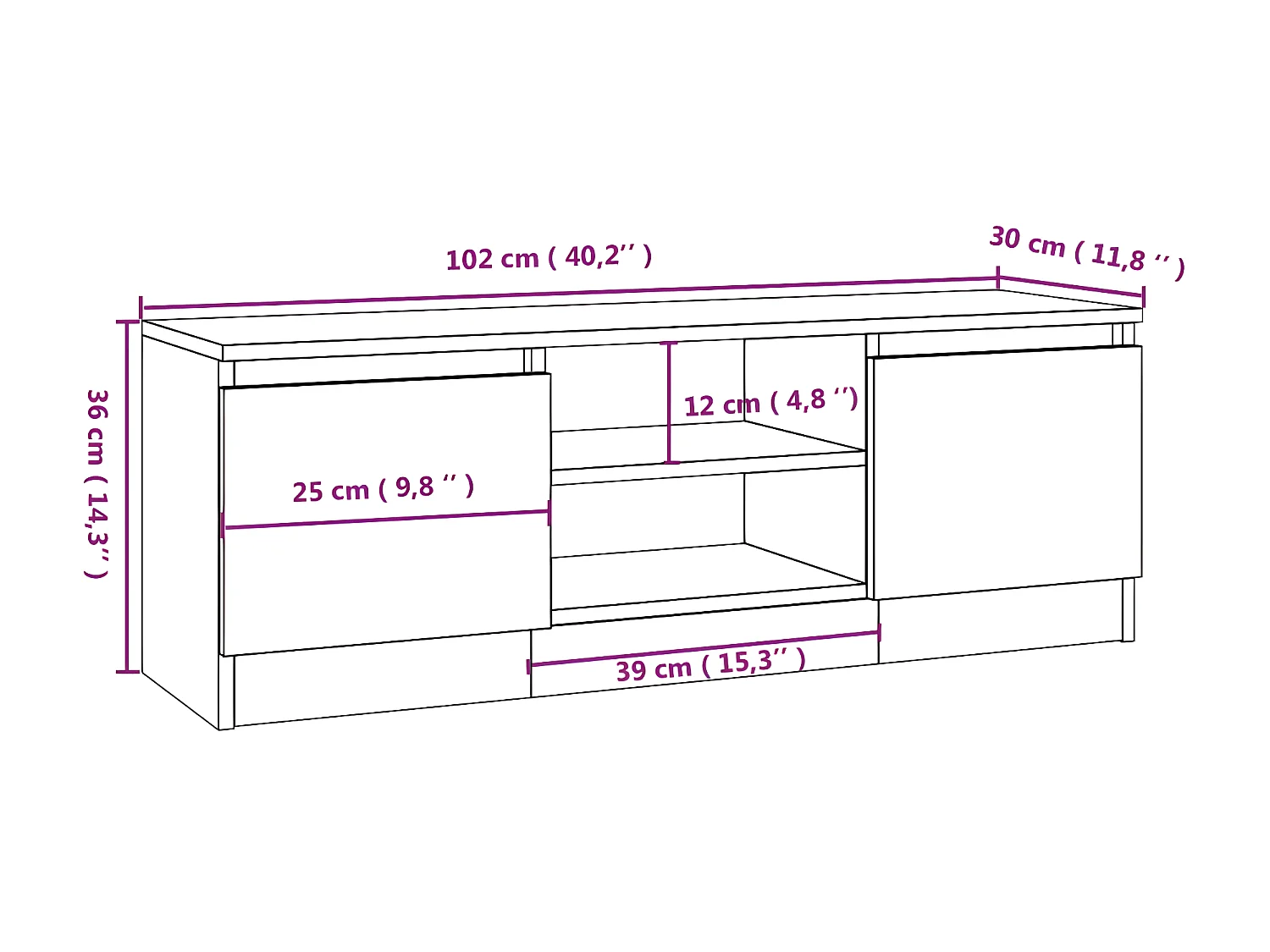Móvel TV com porta Preto 102x30x36 cm