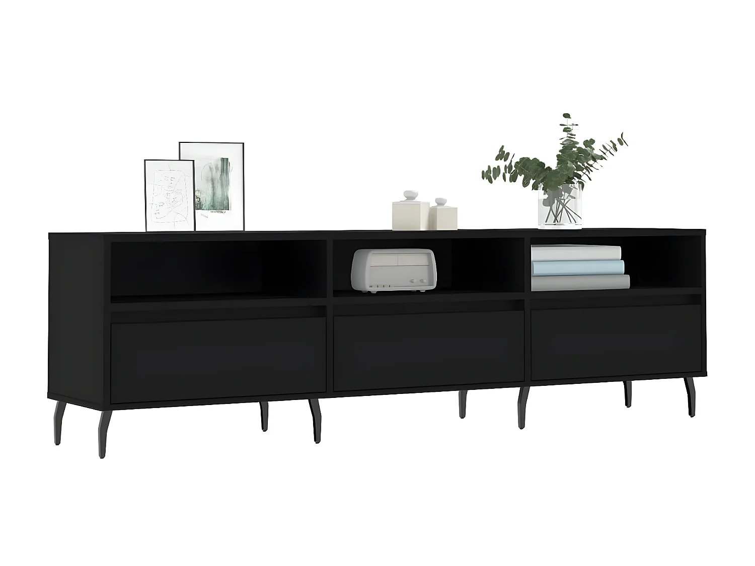 Meuble TV noir 150x30x44,5 cm bois d'ingénierie