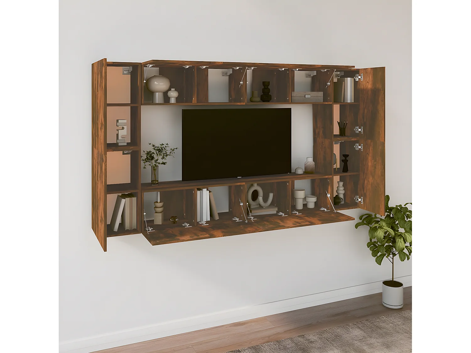 8-delig TV-meubelset Gerookt eiken Bewerkt hout