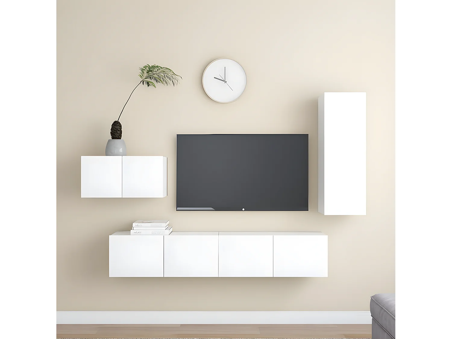 Ensemble de meuble TV 4 pcs Blanc Aggloméré