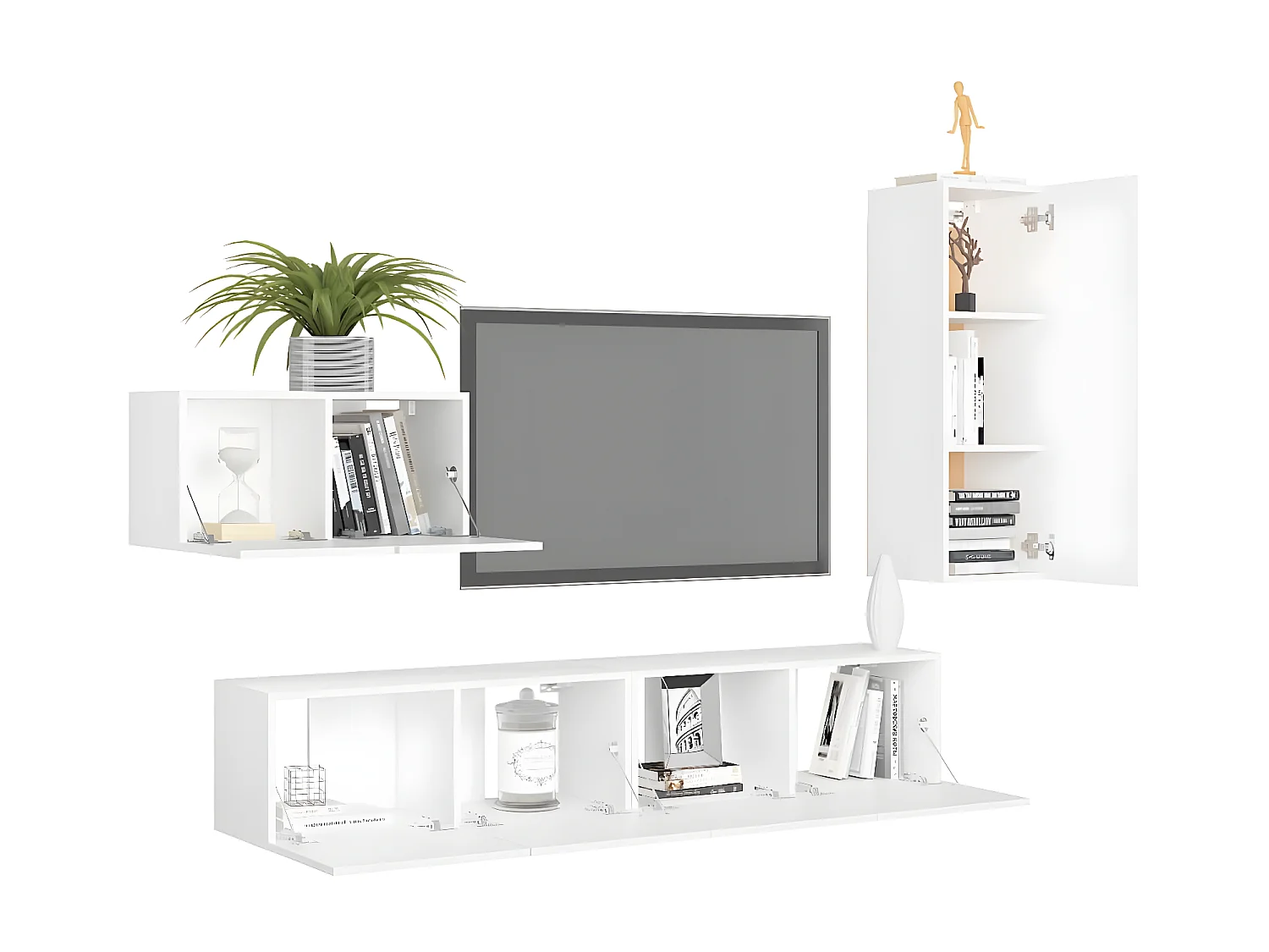 Ensemble de meuble TV 4 pcs Blanc Aggloméré