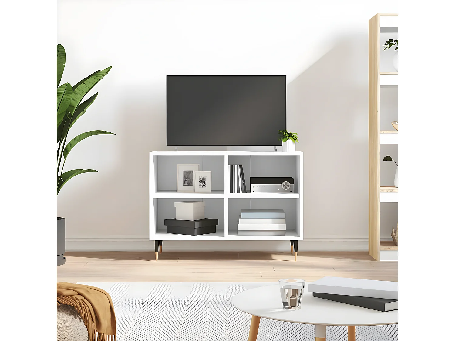 Weißer TV-Schrank, 69,5 x 30 x 50 cm, Holzwerkstoff