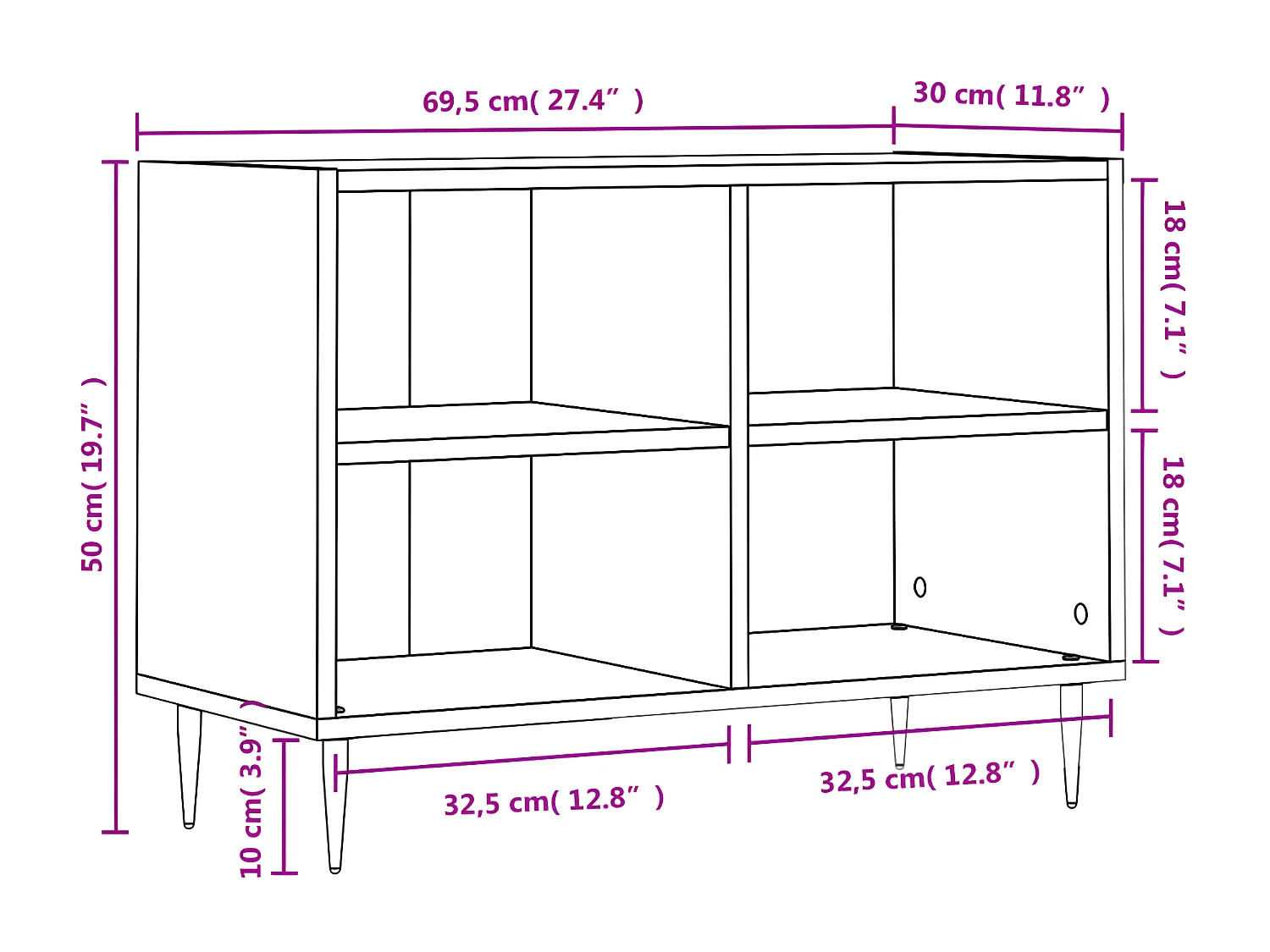 Weißer TV-Schrank, 69,5 x 30 x 50 cm, Holzwerkstoff