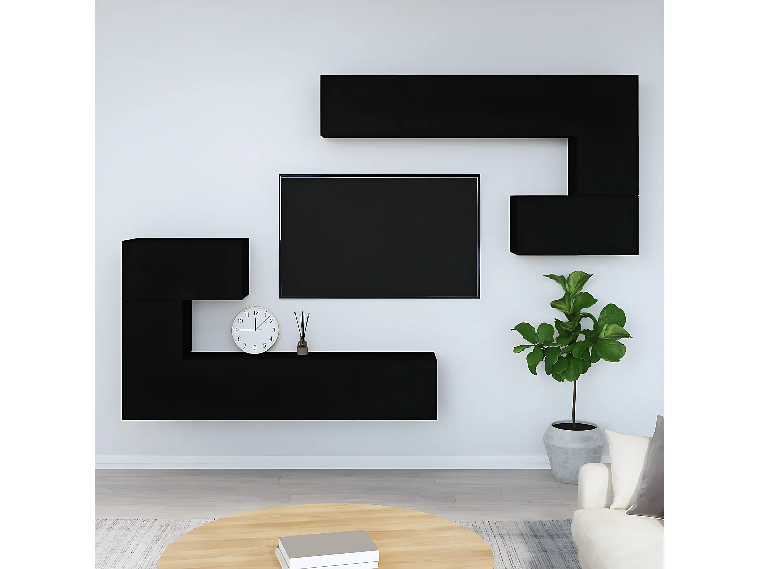 Meuble TV mural Noir Bois d'ingénierie