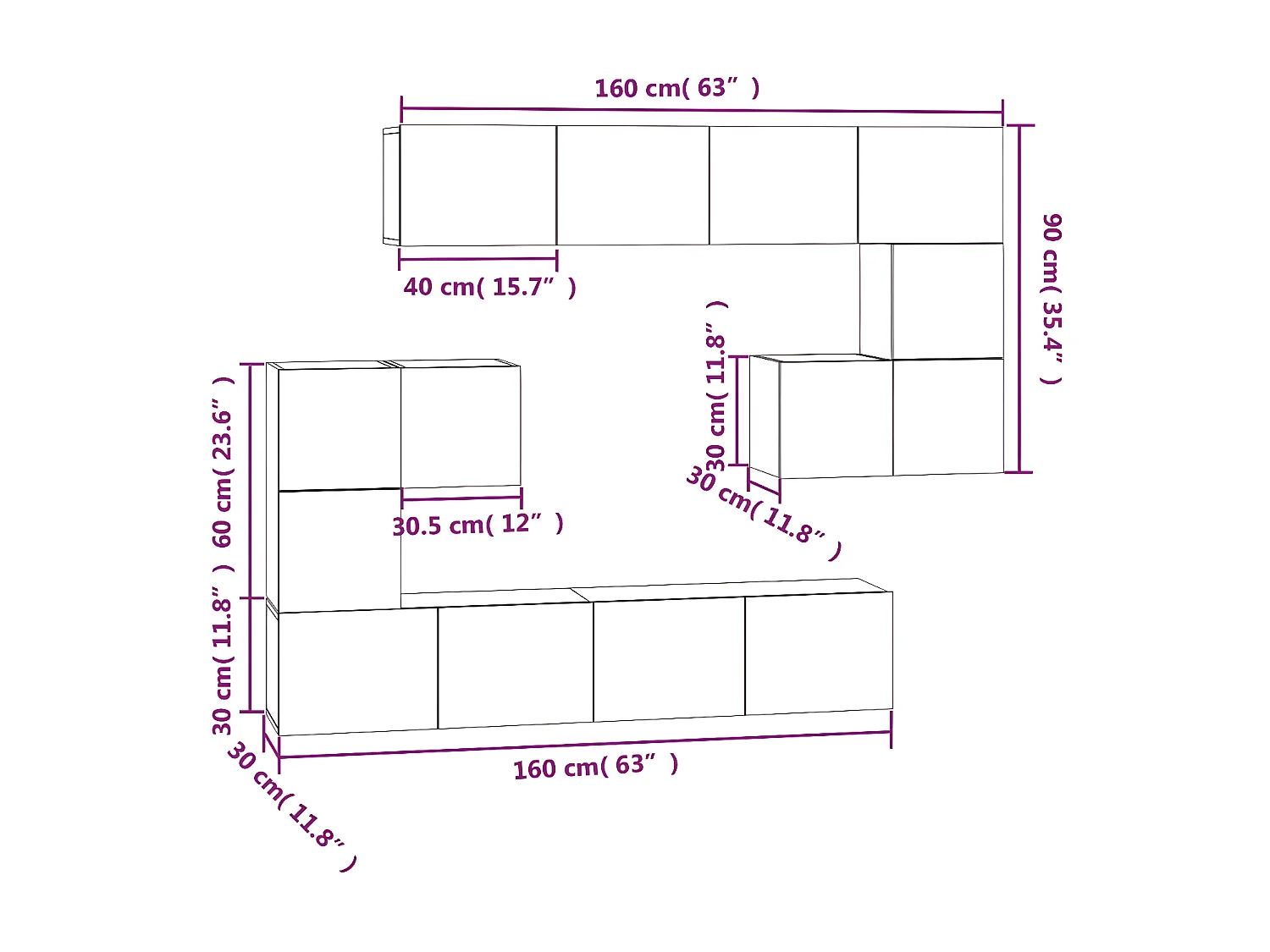Meuble TV mural Noir Bois d'ingénierie