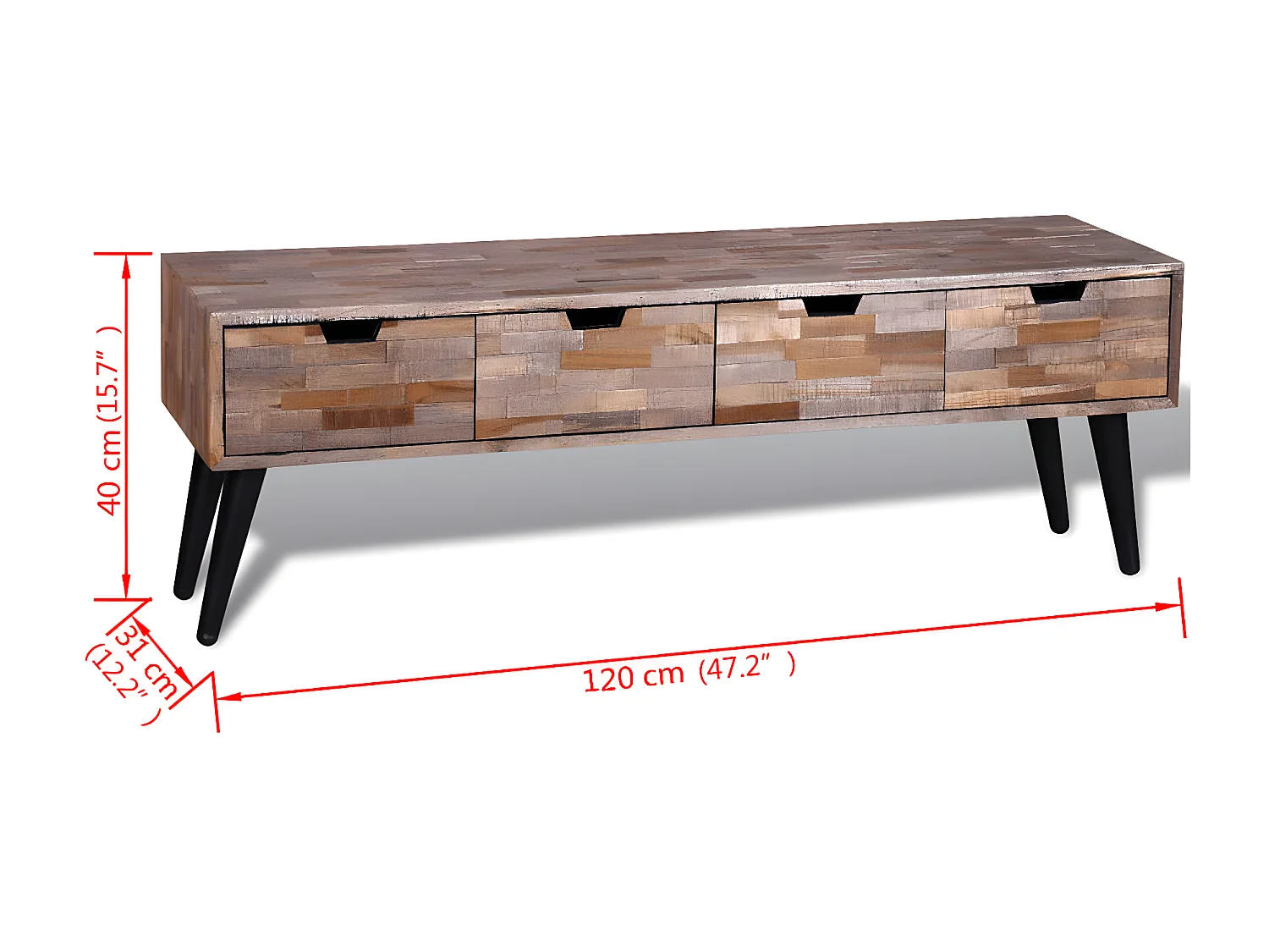 Consolle TV con 4 cassetti Legno di teak riciclato