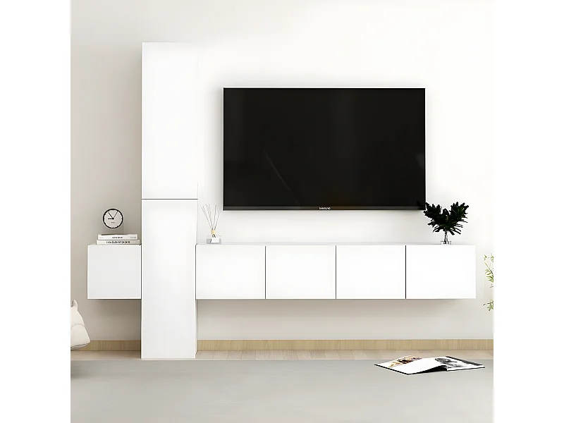 Ensemble de meubles TV 5 pcs Blanc Aggloméré