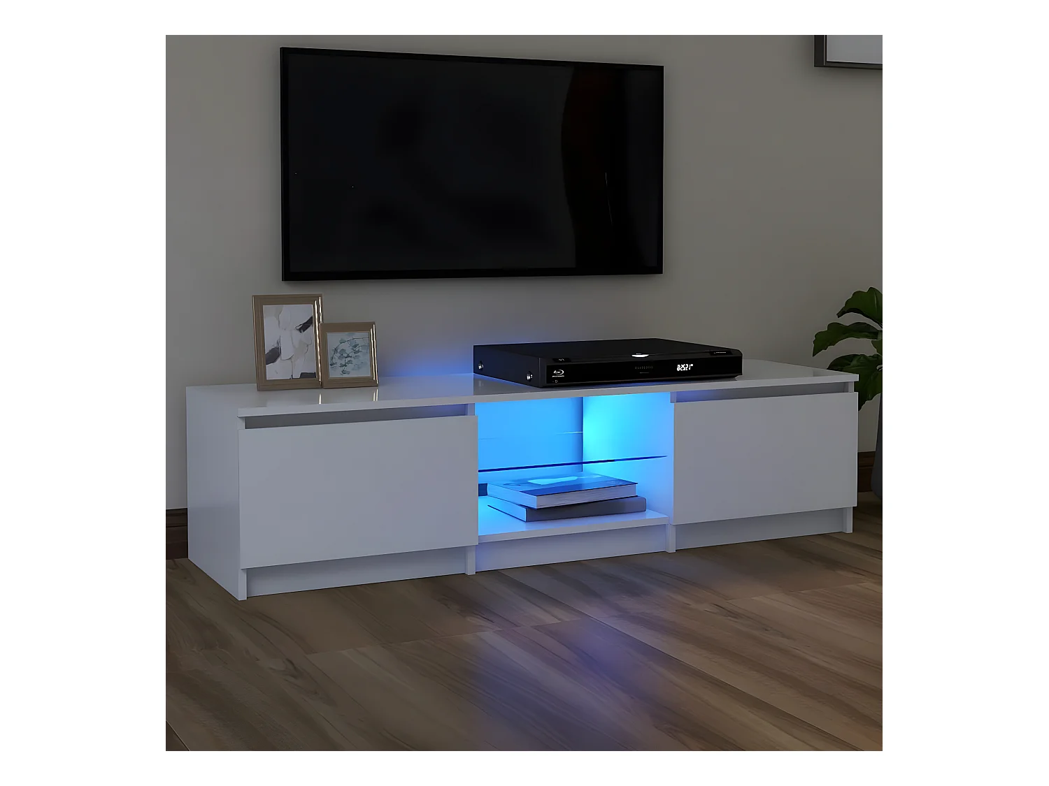 Meuble TV avec lumières LED blanc 140x40x35,5 cm