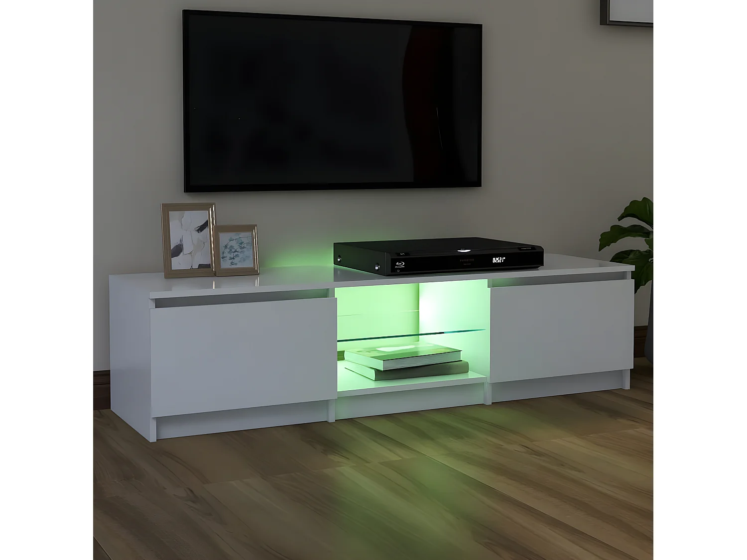 Meuble TV avec lumières LED blanc 140x40x35,5 cm