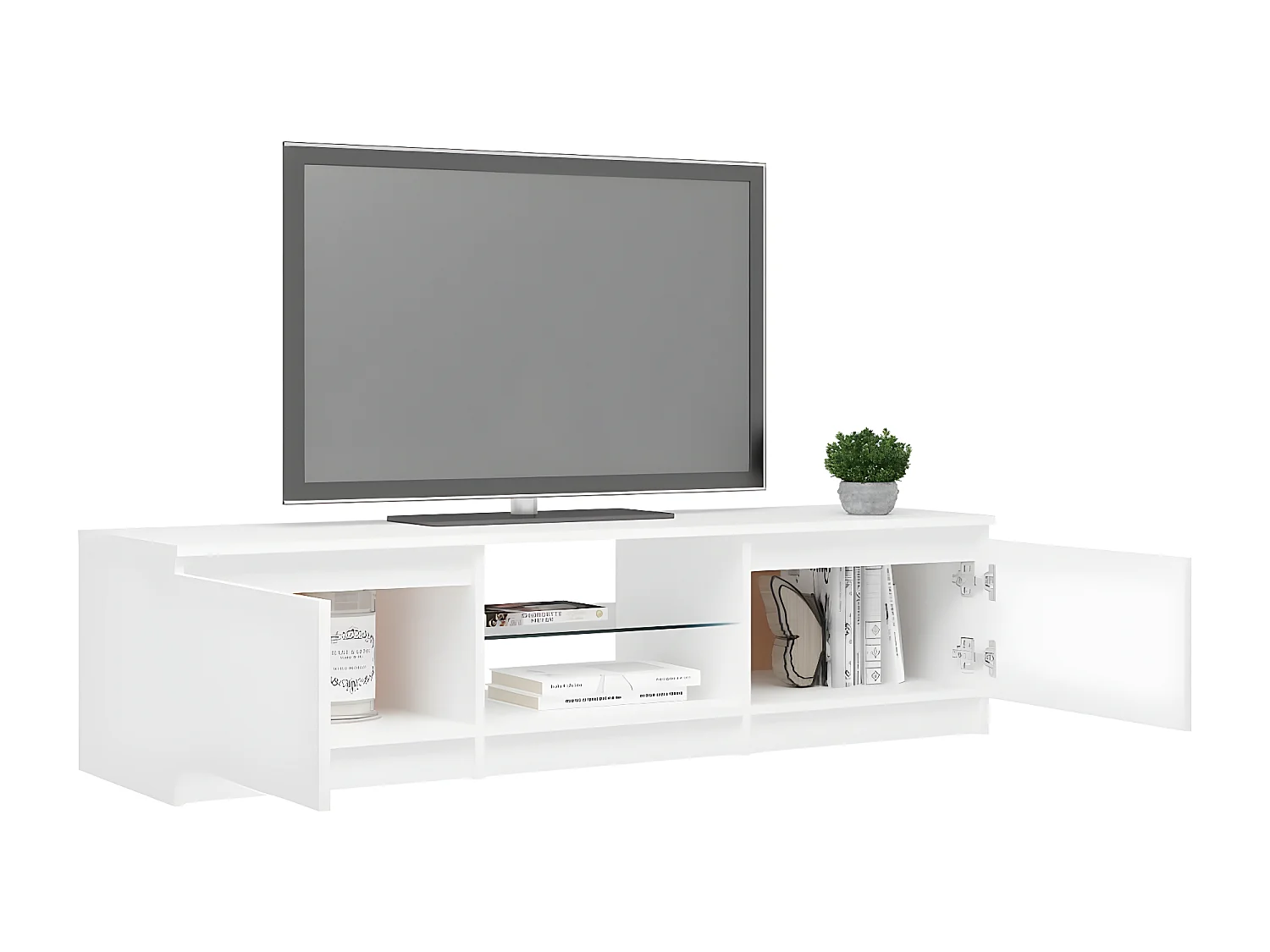 Meuble TV avec lumières LED blanc 140x40x35,5 cm
