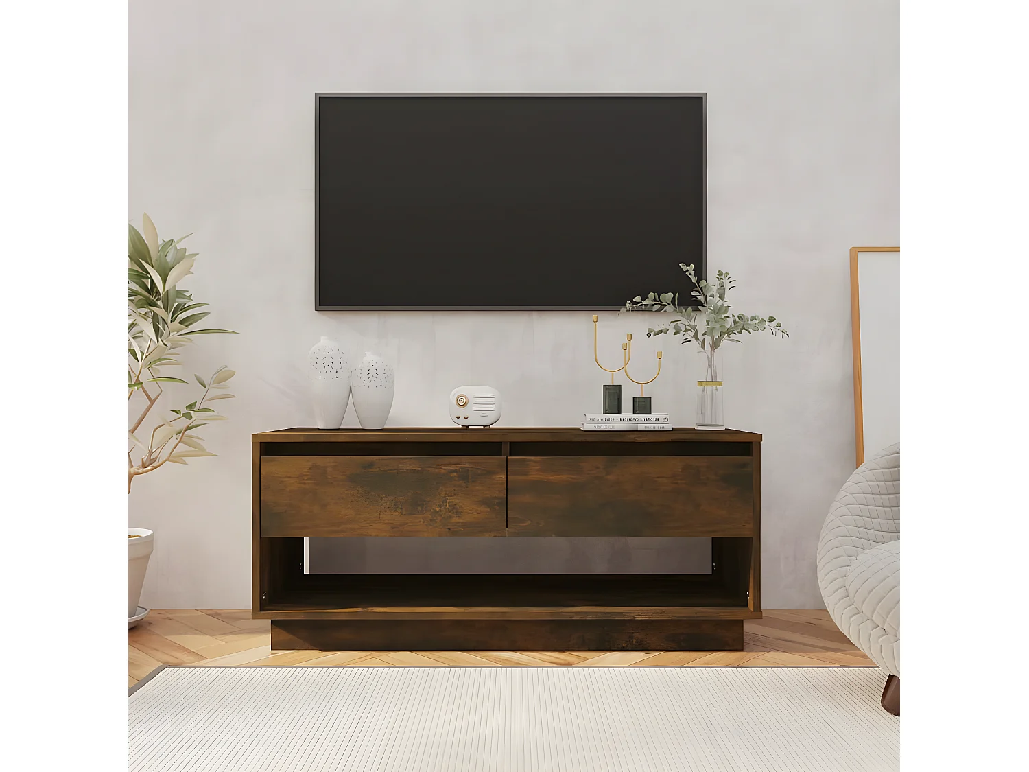 Meuble TV Chêne fumé 102x41x44 cm Aggloméré