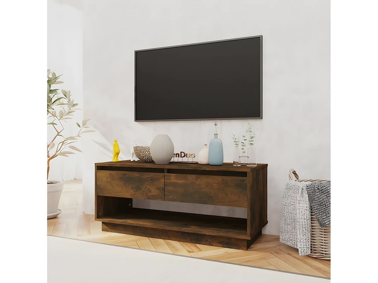 Meuble TV Chêne fumé 102x41x44 cm Aggloméré