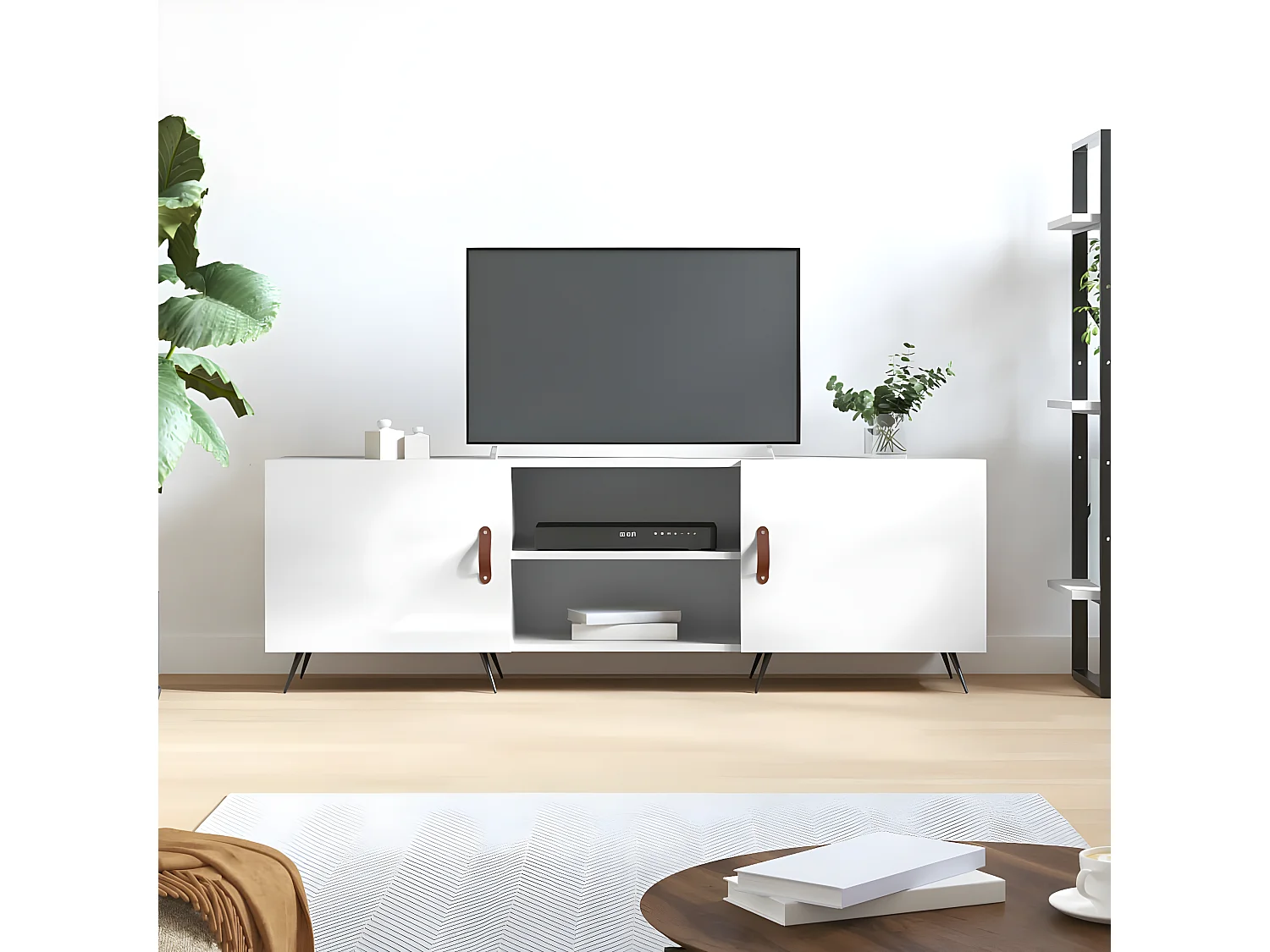 Meuble TV blanc brillant 150x30x50 cm bois d'ingénierie