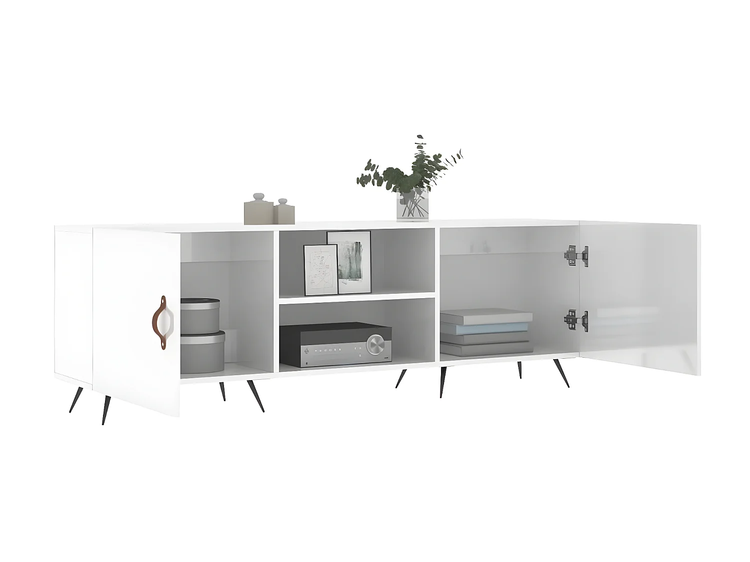 Meuble TV blanc brillant 150x30x50 cm bois d'ingénierie