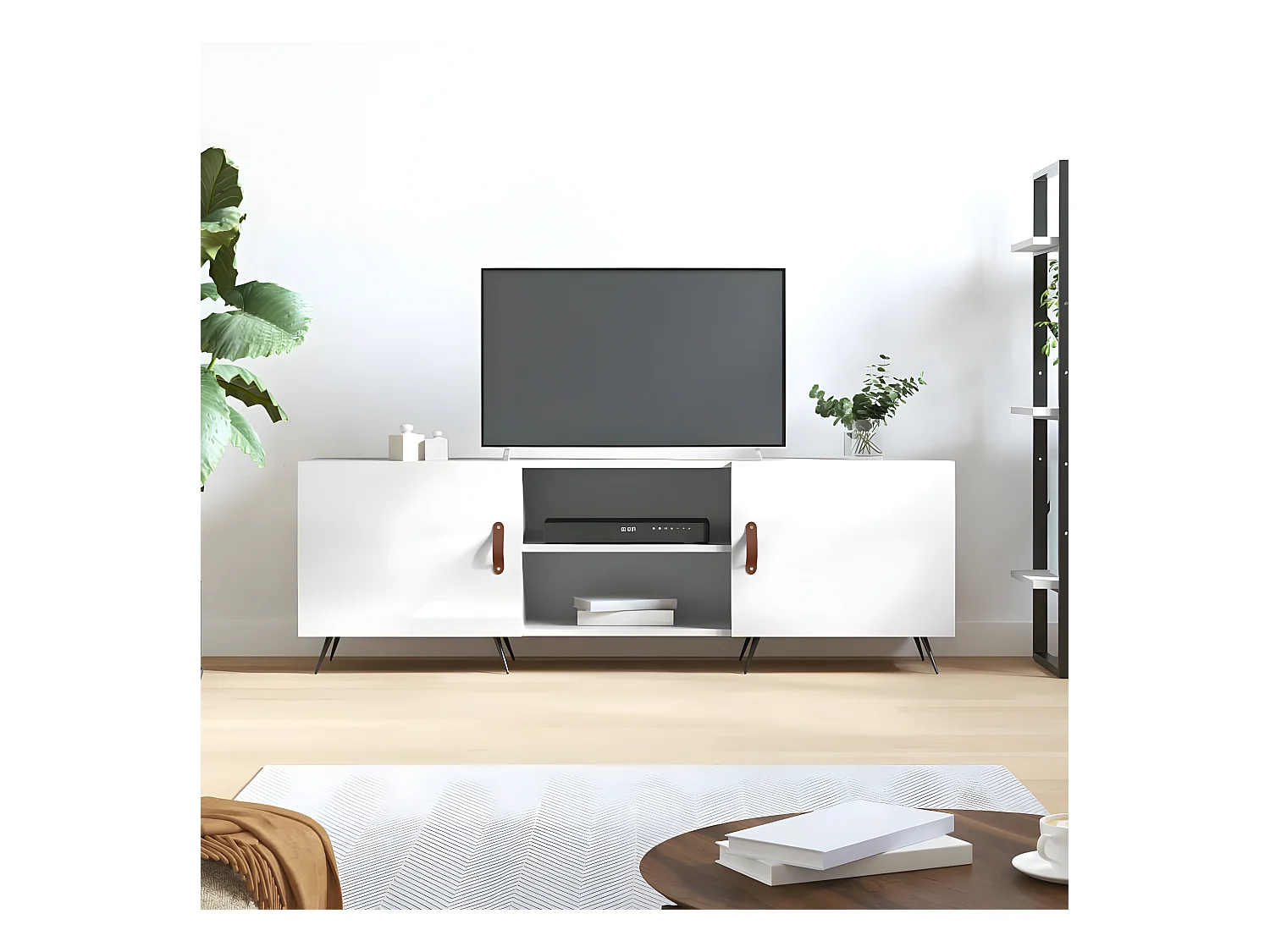 Meuble TV blanc brillant 150x30x50 cm bois d'ingénierie
